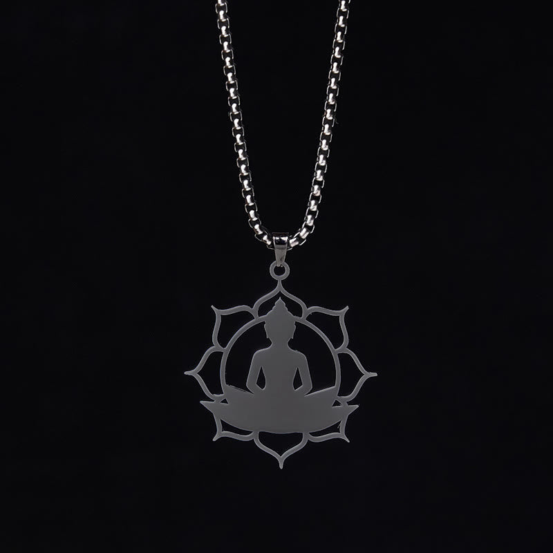 Nimara Ritual Vintage Lotus Sitting Buddha Design Stainless Steel Enlightenment Necklace Pendant