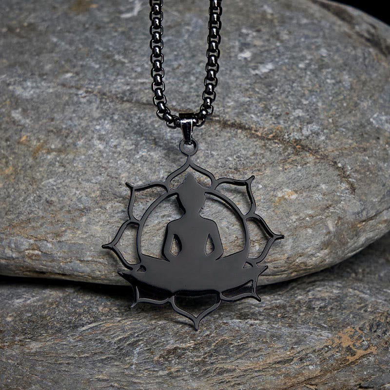 Nimara Ritual Vintage Lotus Sitting Buddha Design Stainless Steel Enlightenment Necklace Pendant