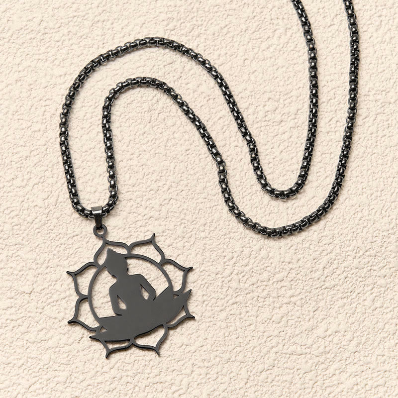 Nimara Ritual Vintage Lotus Sitting Buddha Design Stainless Steel Enlightenment Necklace Pendant