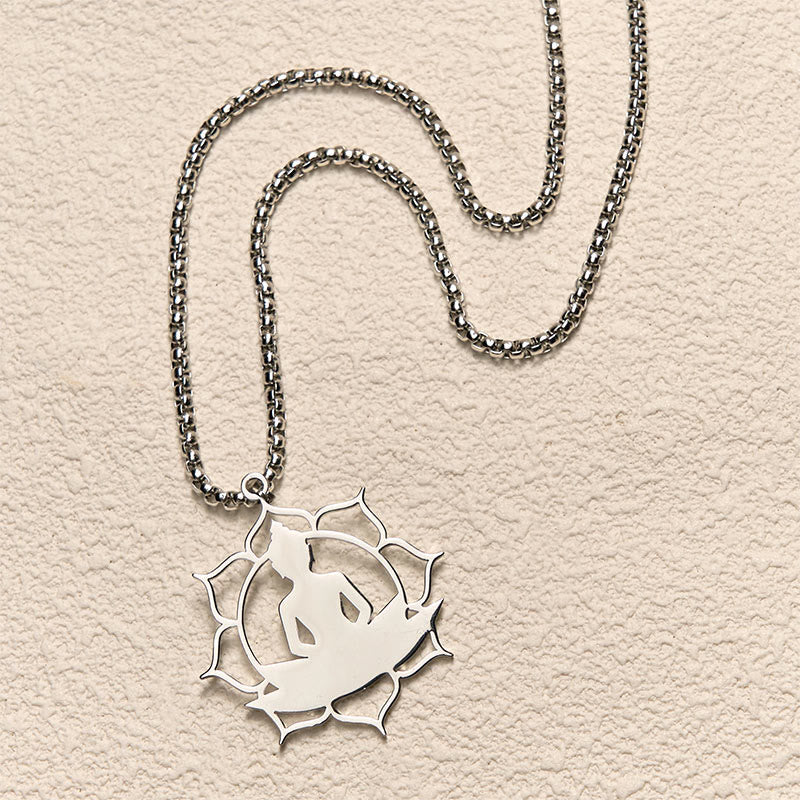 Nimara Ritual Vintage Lotus Sitting Buddha Design Stainless Steel Enlightenment Necklace Pendant