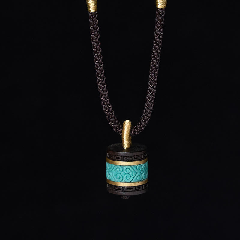 Nimara Ritual Ebony Wood Turquoise Cylinder Peace Necklace Pendant