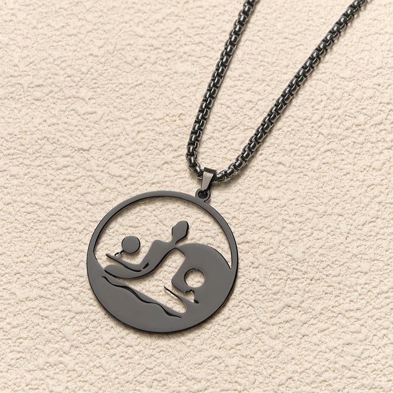 Nimara Ritual Yin Yang Buddha Figure Hollow Design Stainless Steel Balance Necklace Pendant