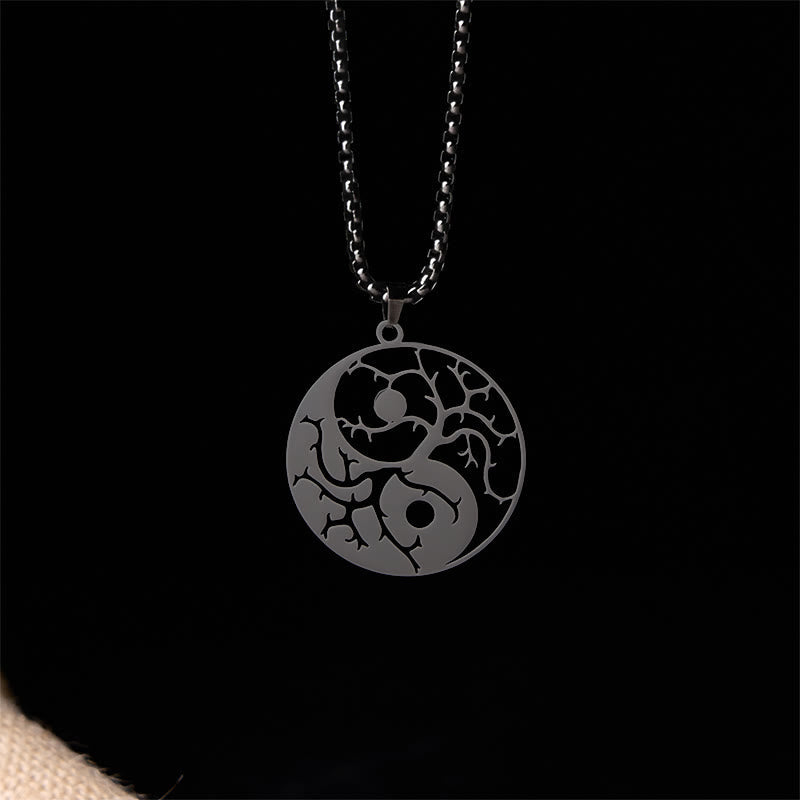 Nimara Ritual Branches Hollow Yin Yang Design Stainless Steel Balance Necklace Pendant