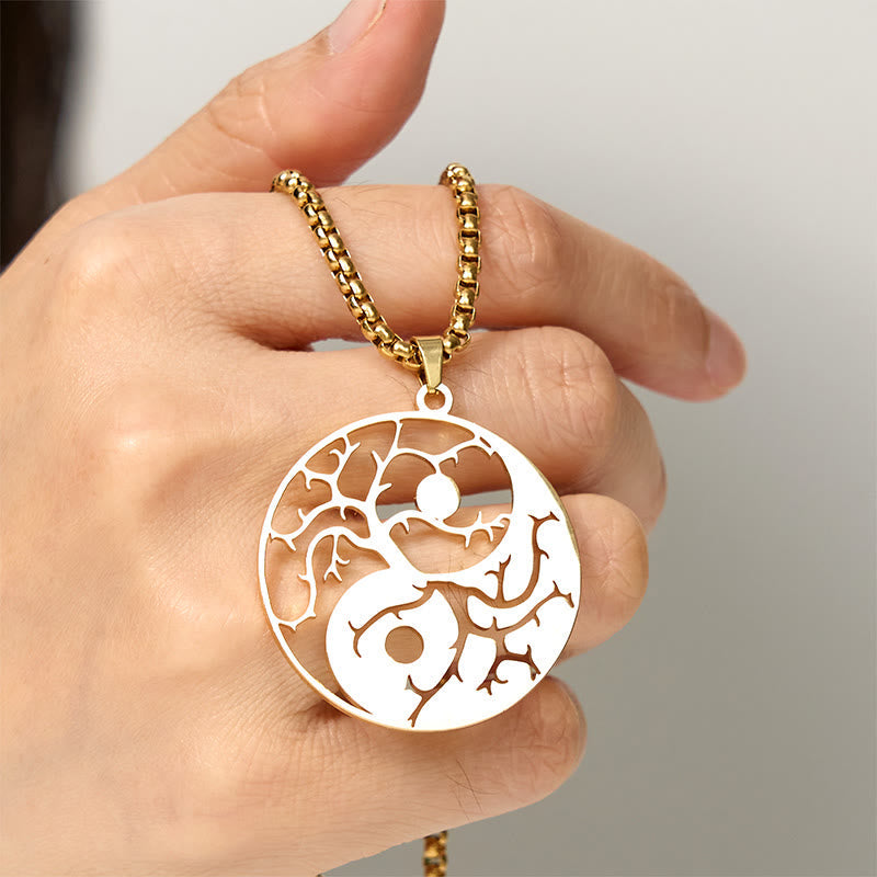 Nimara Ritual Branches Hollow Yin Yang Design Stainless Steel Balance Necklace Pendant