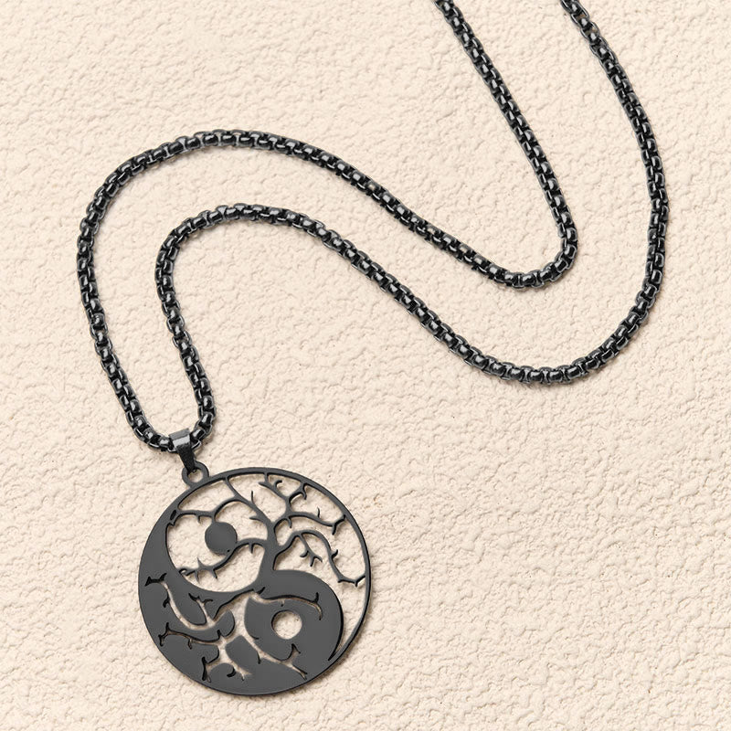 Nimara Ritual Branches Hollow Yin Yang Design Stainless Steel Balance Necklace Pendant