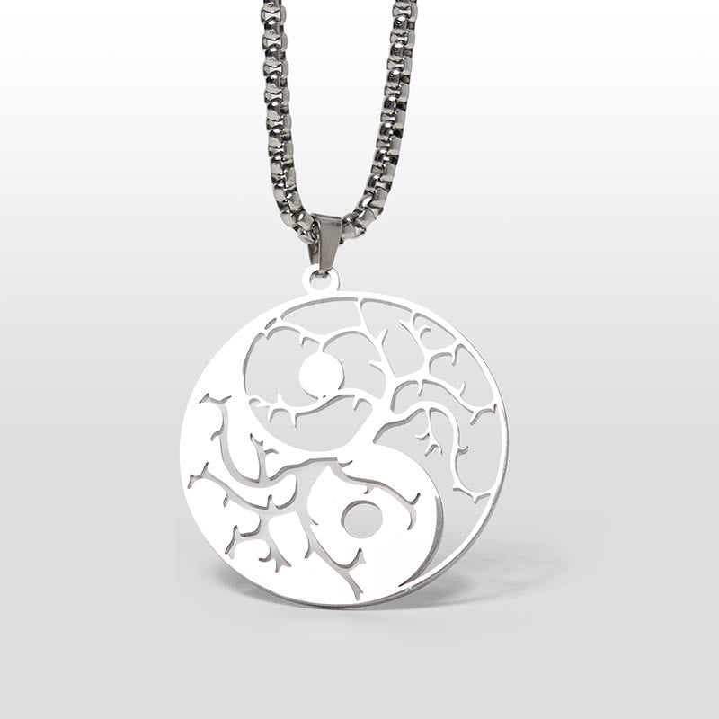 Nimara Ritual Branches Hollow Yin Yang Design Stainless Steel Balance Necklace Pendant