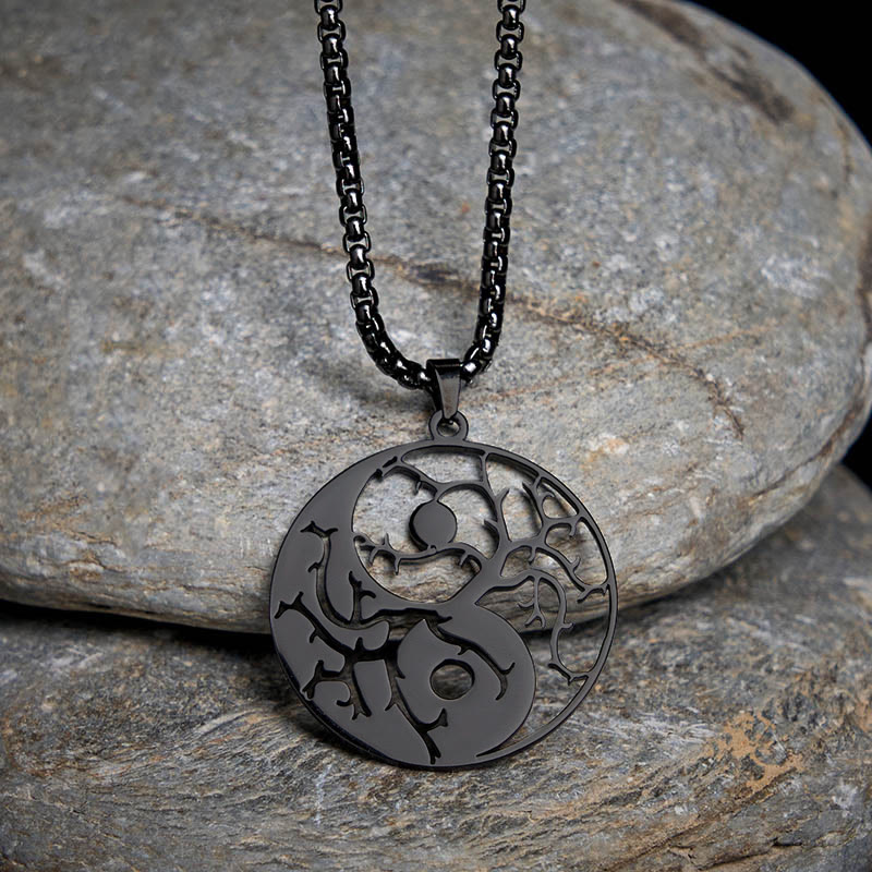 Nimara Ritual Branches Hollow Yin Yang Design Stainless Steel Balance Necklace Pendant