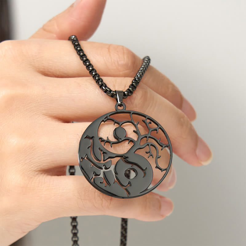 Nimara Ritual Branches Hollow Yin Yang Design Stainless Steel Balance Necklace Pendant