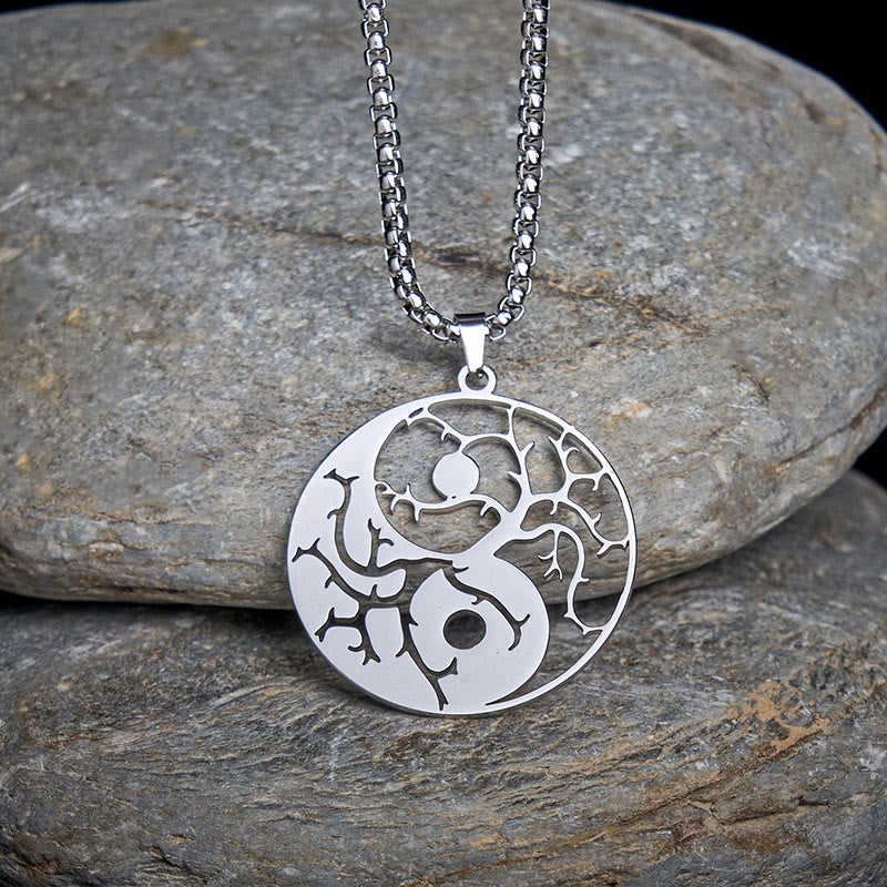 Nimara Ritual Branches Hollow Yin Yang Design Stainless Steel Balance Necklace Pendant