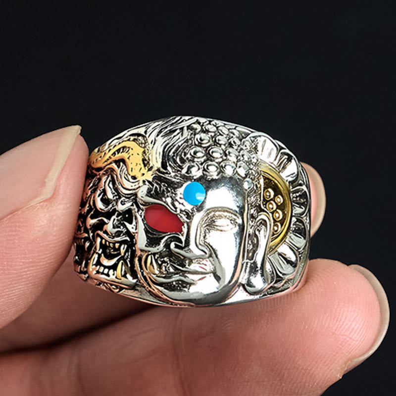 Nimara Ritual Half Demon Half Buddha Lotus Copper Serenity Adjustable Ring