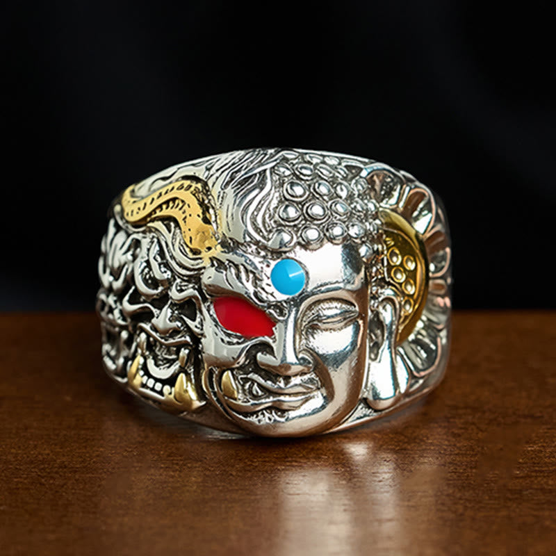 Nimara Ritual Half Demon Half Buddha Lotus Copper Serenity Adjustable Ring