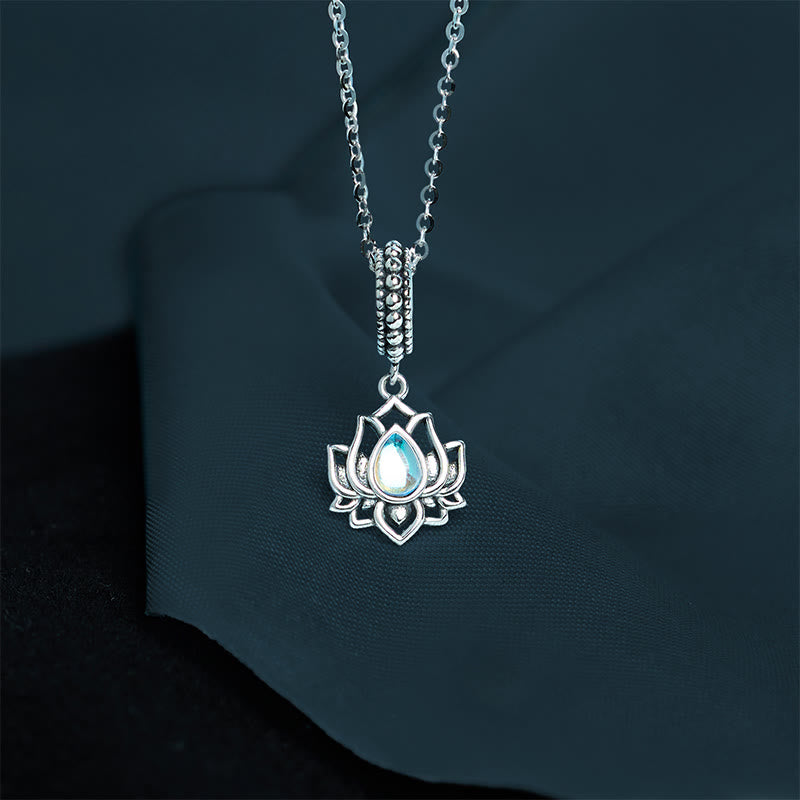 Nimara Ritual 925 Sterling Silver Lotus Design Moonstone Healing Necklace Pendant