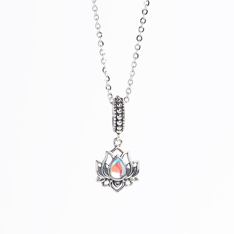 Nimara Ritual 925 Sterling Silver Lotus Design Moonstone Healing Necklace Pendant