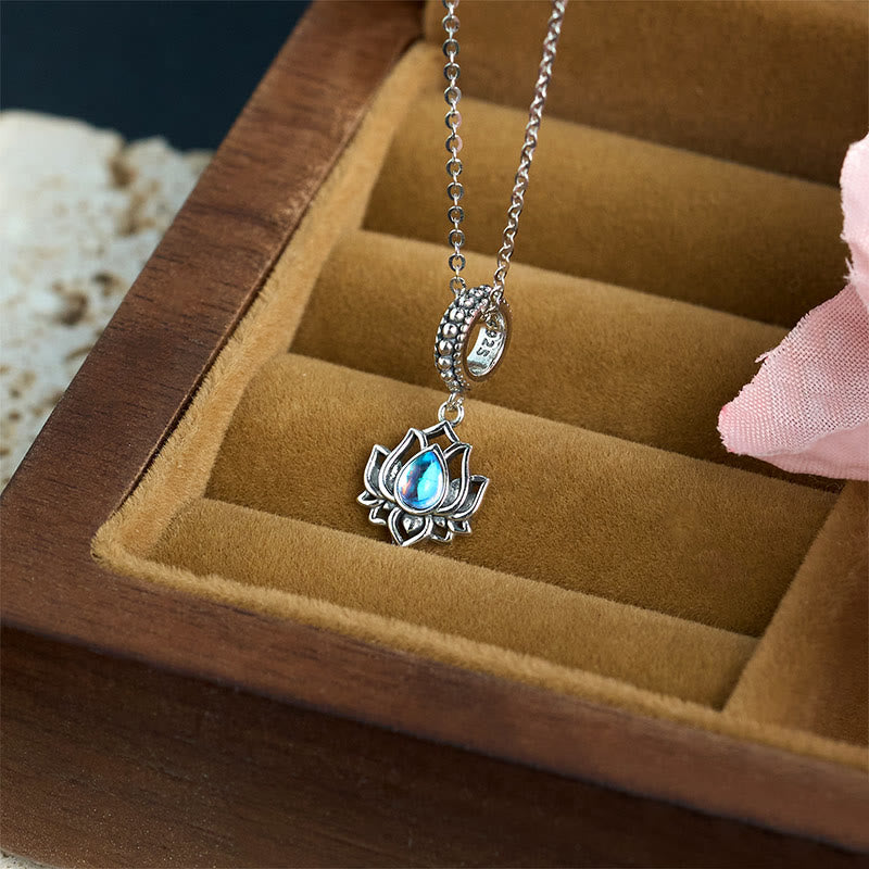Nimara Ritual 925 Sterling Silver Lotus Design Moonstone Healing Necklace Pendant