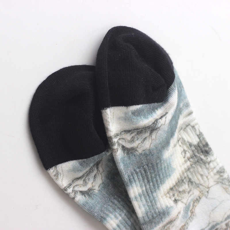Nimara Ritual Chinese Ink Painting Landscape Pattern Micro Crew Three Pairs Men Women Unisex Socks