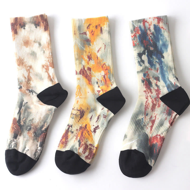 Nimara Ritual Chinese Ink Painting Landscape Pattern Micro Crew Three Pairs Men Women Unisex Socks
