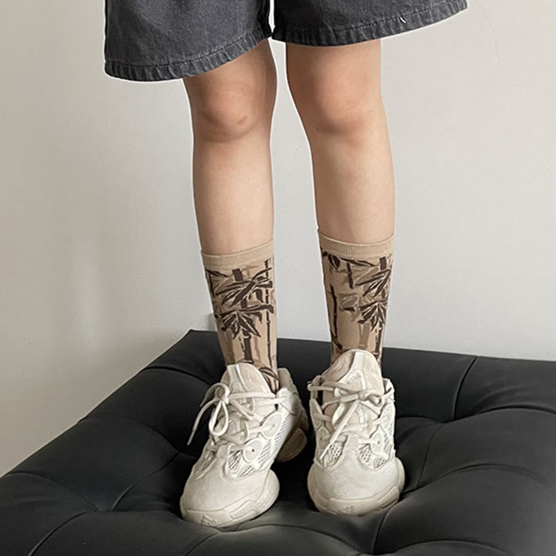 Nimara Ritual Chinese Calligraphy Floral Design Micro Crew Women Cotton Socks