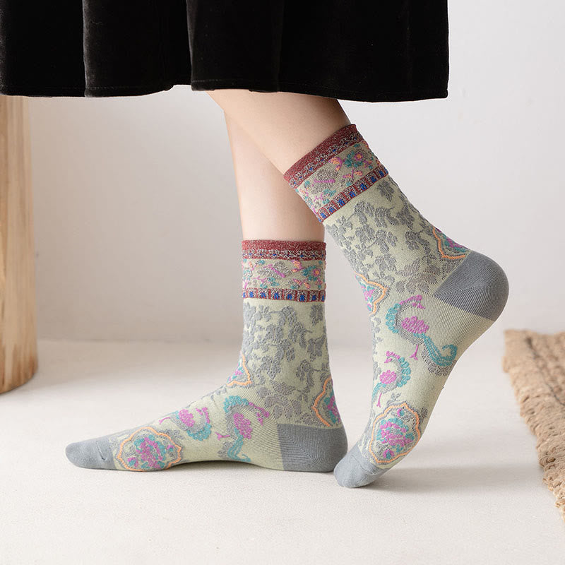 Nimara Ritual Retro Embossed Floral Pattern Micro Crew Women Cotton Socks