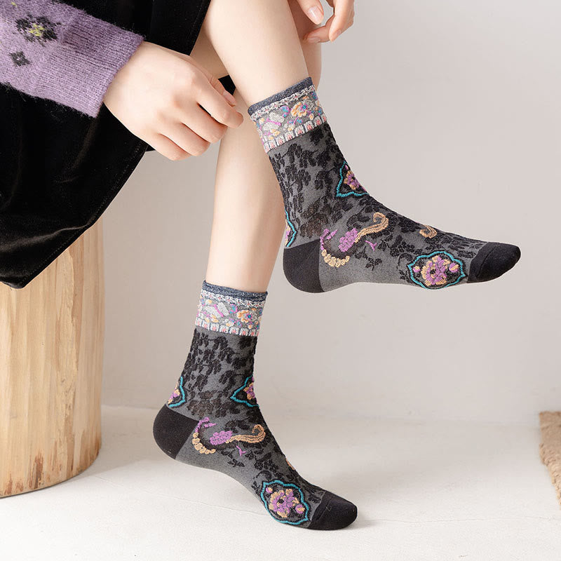 Nimara Ritual Retro Embossed Floral Pattern Micro Crew Women Cotton Socks