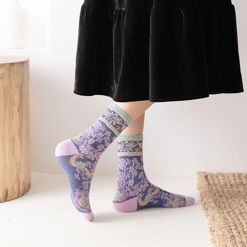 Nimara Ritual Retro Embossed Floral Pattern Micro Crew Women Cotton Socks