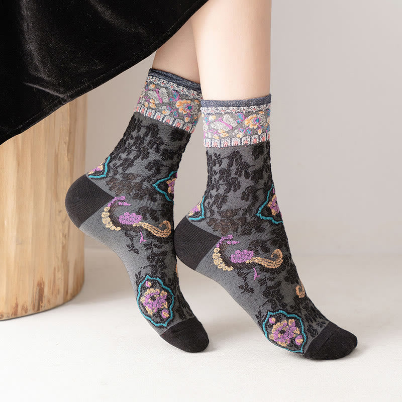 Nimara Ritual Retro Embossed Floral Pattern Micro Crew Women Cotton Socks