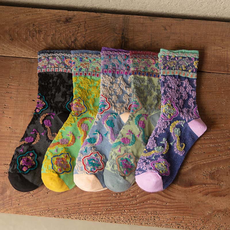 Nimara Ritual Retro Embossed Floral Pattern Micro Crew Women Cotton Socks