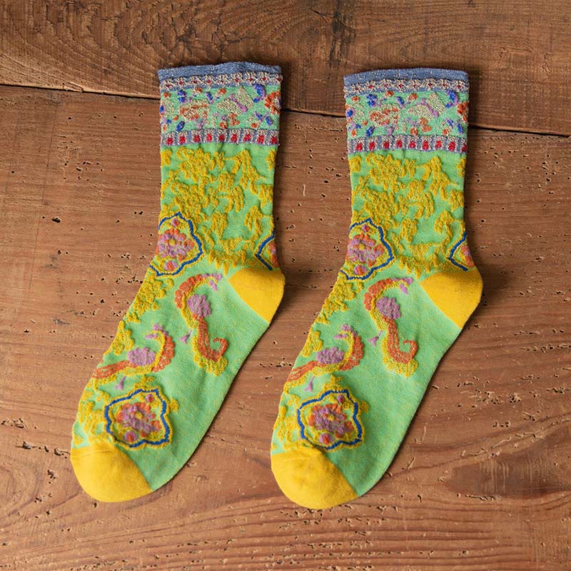 Nimara Ritual Retro Embossed Floral Pattern Micro Crew Women Cotton Socks