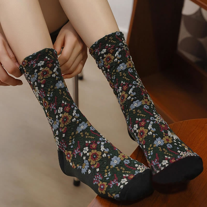Nimara Ritual Ethnic Textured Floral Pattern Women's Micro Crew Cotton Socks