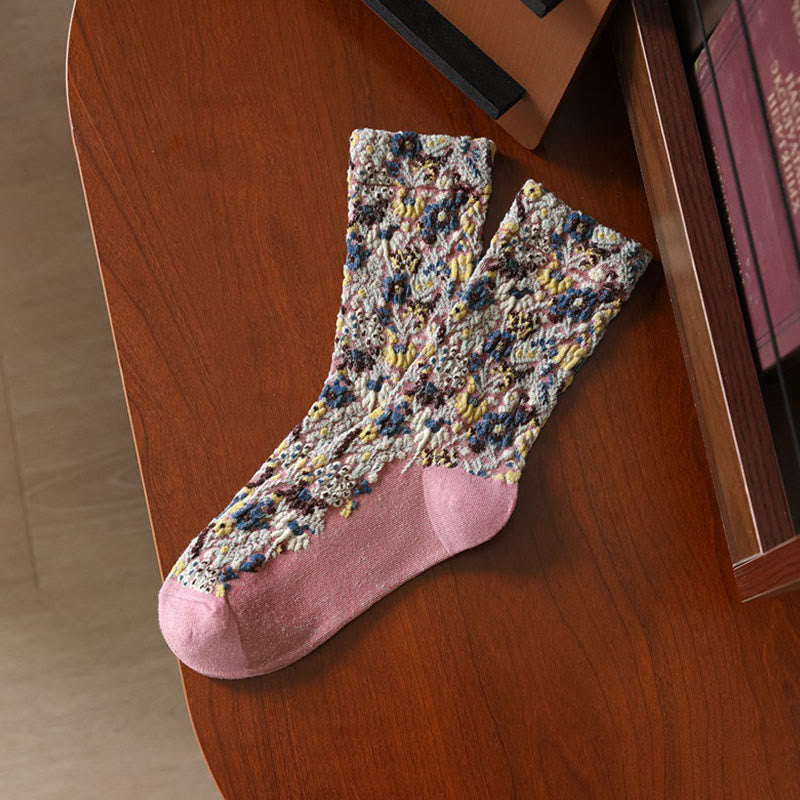 Nimara Ritual Ethnic Textured Floral Pattern Women's Micro Crew Cotton Socks