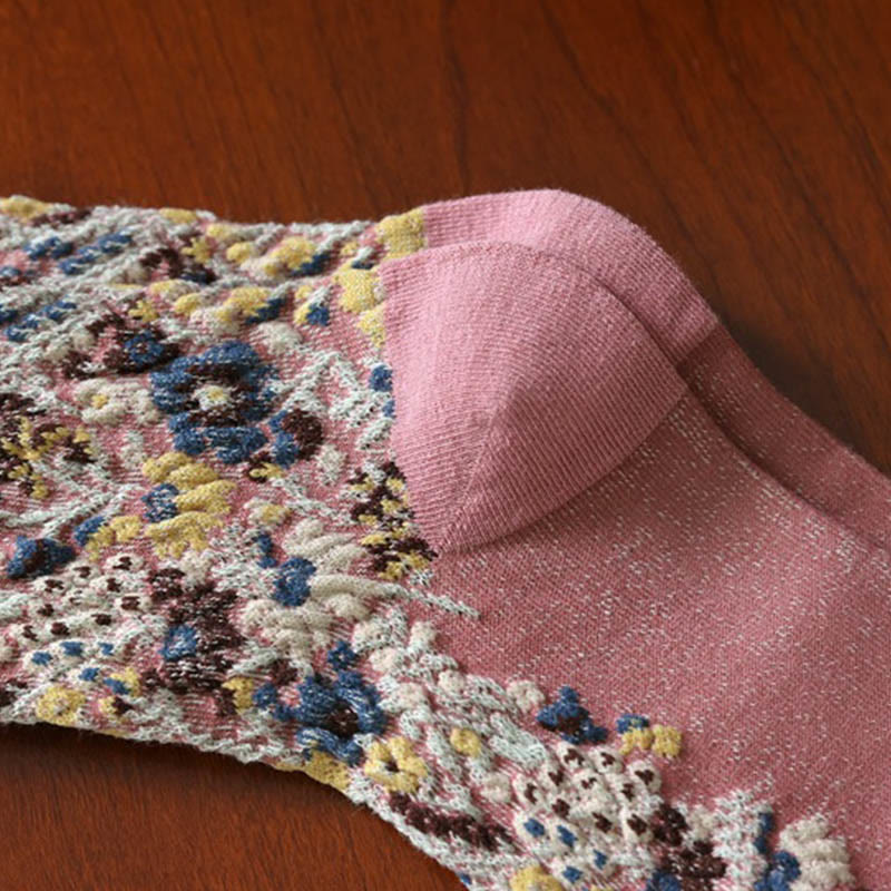 Nimara Ritual Ethnic Textured Floral Pattern Women's Micro Crew Cotton Socks
