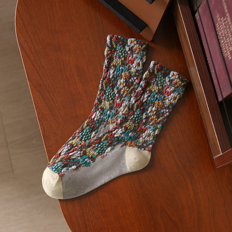 Nimara Ritual Ethnic Textured Floral Pattern Women's Micro Crew Cotton Socks