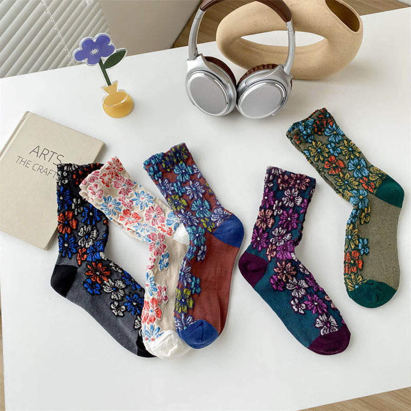 Nimara Ritual Ethnic Textured Floral Contrasting Color Design Women's Micro Crew Cotton Socks