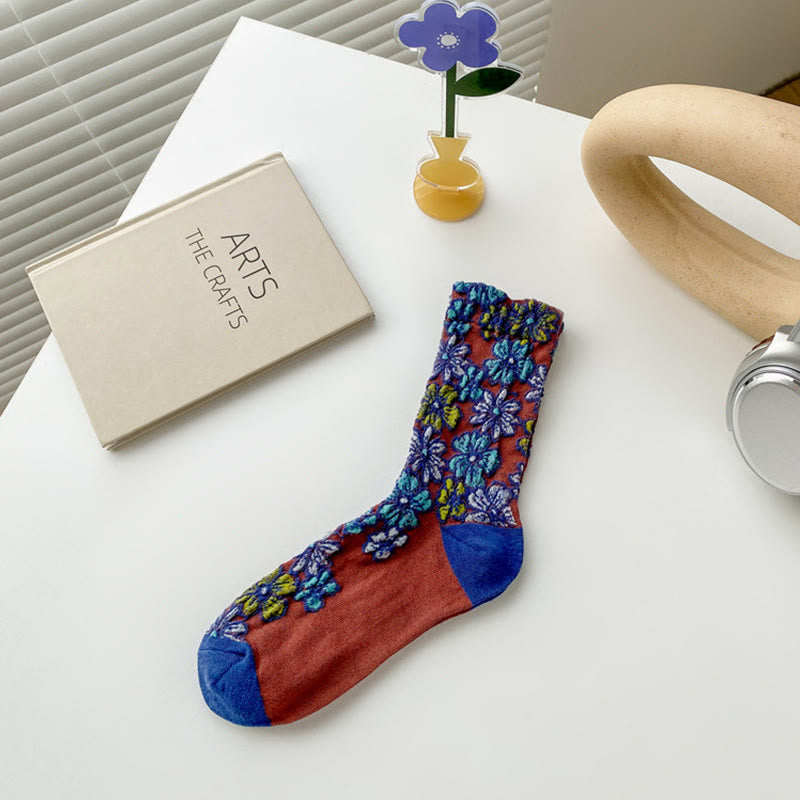Nimara Ritual Ethnic Textured Floral Contrasting Color Design Women's Micro Crew Cotton Socks