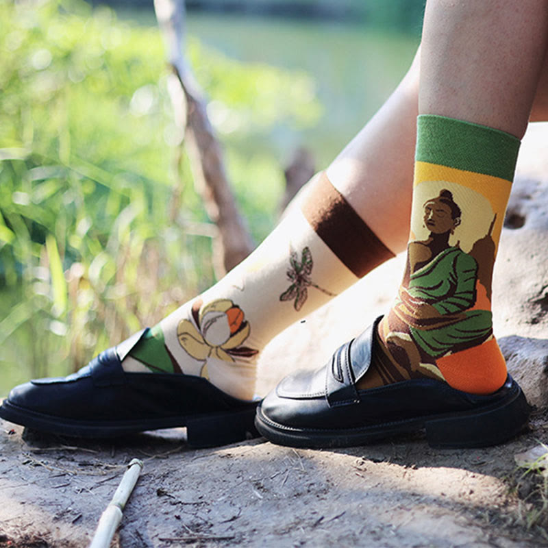 Nimara Ritual "Be Here Now" Casual Buddha Lotus Dragonfly Women's Socks Includes Gift Message Card