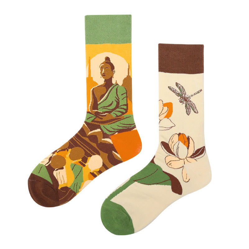 Nimara Ritual Casual Meditative Buddha Lotus Dragonfly Micro Crew Women's Socks