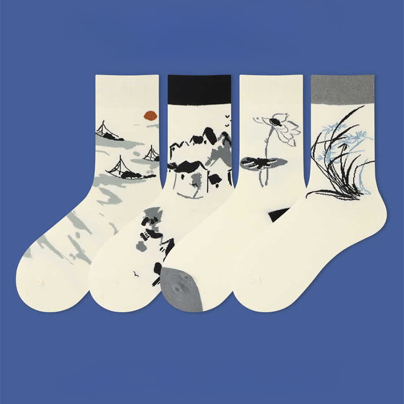 Nimara Ritual Casual Sailboat Ancient Town Lotus Orchid Countryside Micro Crew Women's Socks