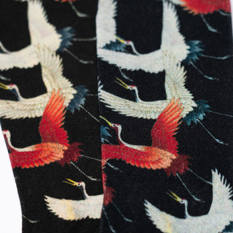 Nimara Ritual Casual White Red Cranes Micro Crew Men Women Unisex Socks