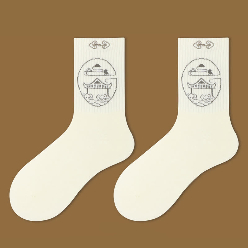 Nimara Ritual Casual Lotus Pavilion Deer Peaceful Character Swallows Micro Crew Women's Socks