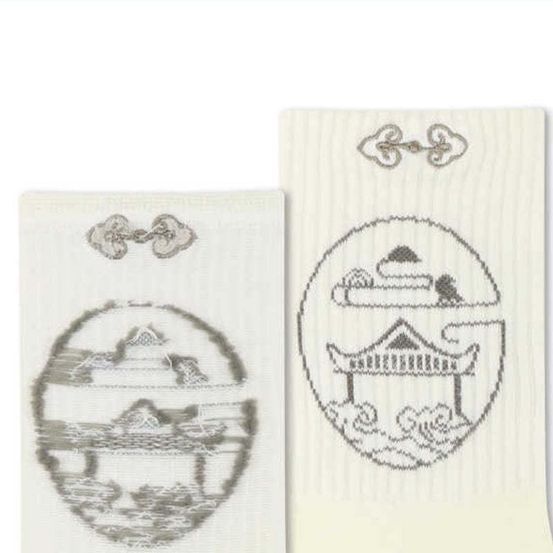 Nimara Ritual Casual Lotus Pavilion Deer Peaceful Character Swallows Micro Crew Women's Socks
