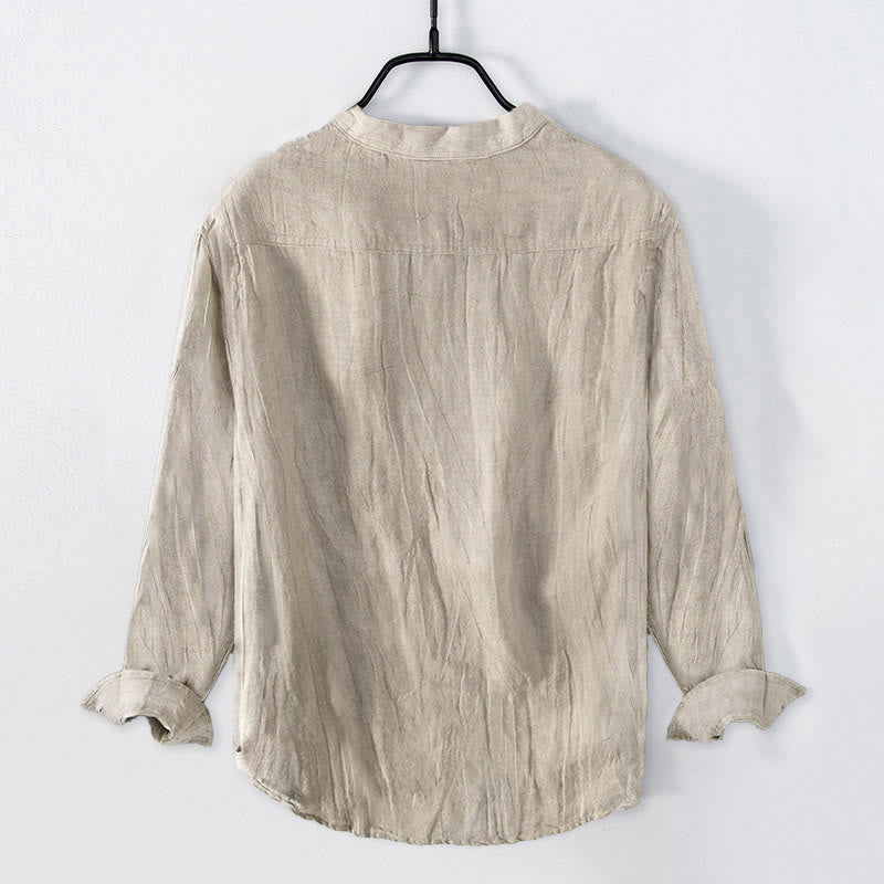 Nimara Ritual Solid Color Short Sleeve Half Button Shirt Cotton Linen Men Clothing
