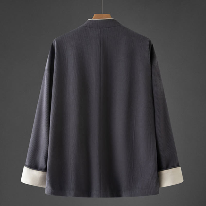 Nimara Ritual Men's Frog-Button Mandarin Collar Long Sleeve Cotton Jacket Tang Suit With Pockets
