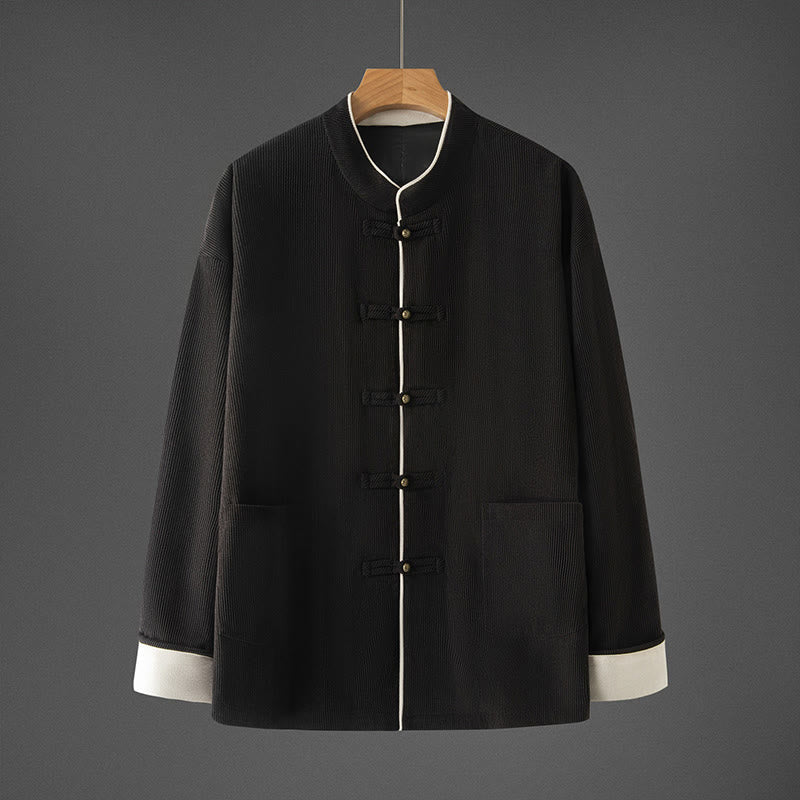 Nimara Ritual Men's Frog-Button Mandarin Collar Long Sleeve Cotton Jacket Tang Suit With Pockets