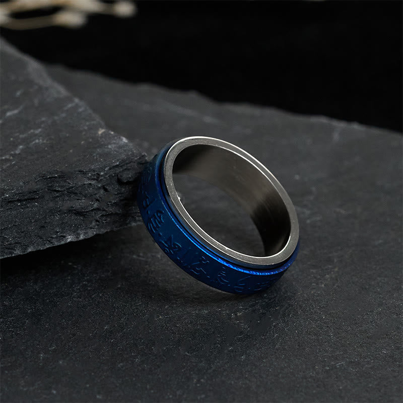 Nimara Ritual Tibetan Scriptures Blue Pharmacist Mantra Titanium Steel Spinner Balance Ring