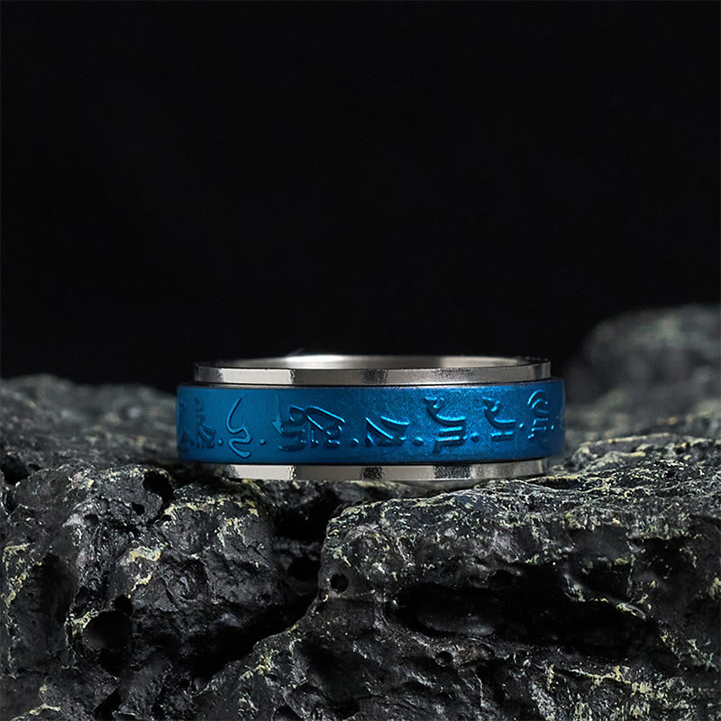 Nimara Ritual Tibetan Scriptures Blue Pharmacist Mantra Titanium Steel Spinner Balance Ring