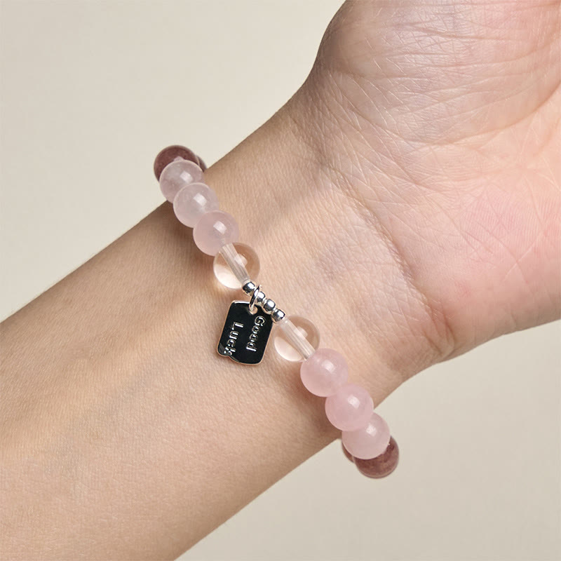 Nimara Ritual Amethyst Rose Quartz Strawberry Quartz Good Luck Charm Bracelet