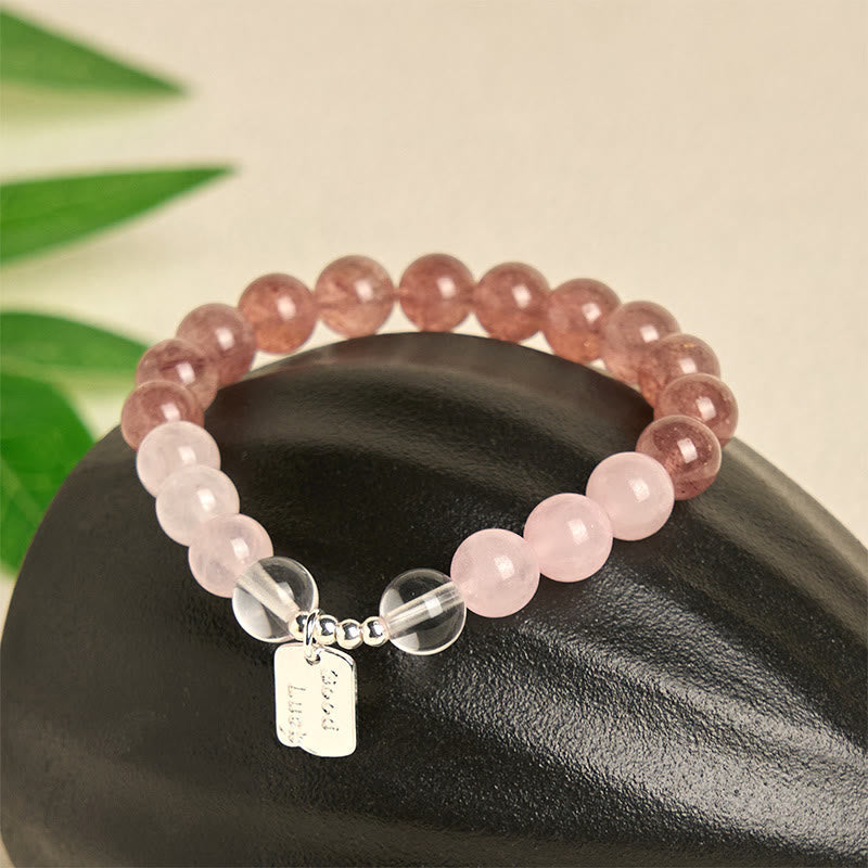 Nimara Ritual Amethyst Rose Quartz Strawberry Quartz Good Luck Charm Bracelet