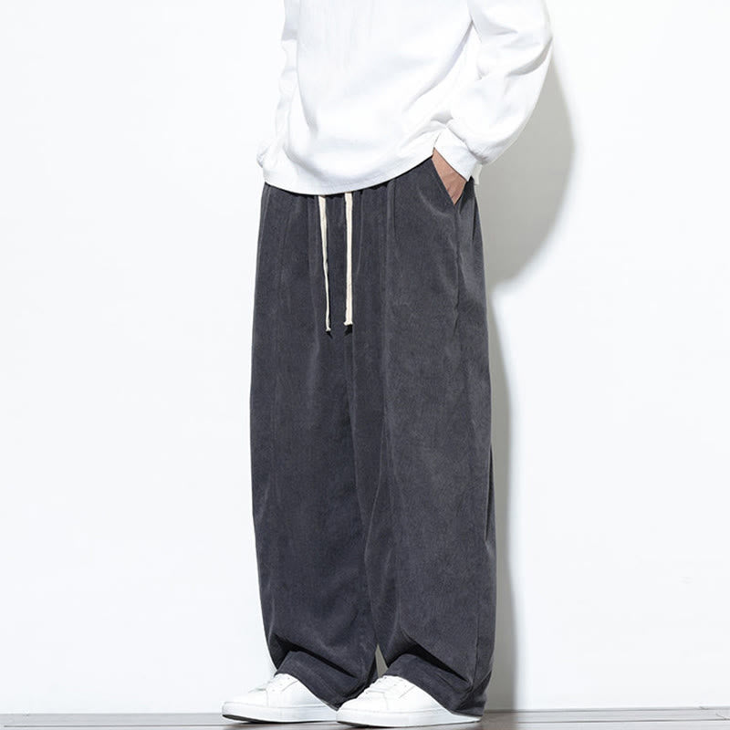 Nimara Ritual Plain Drawstring Pure Corduroy Men's Harem Pants With Pockets