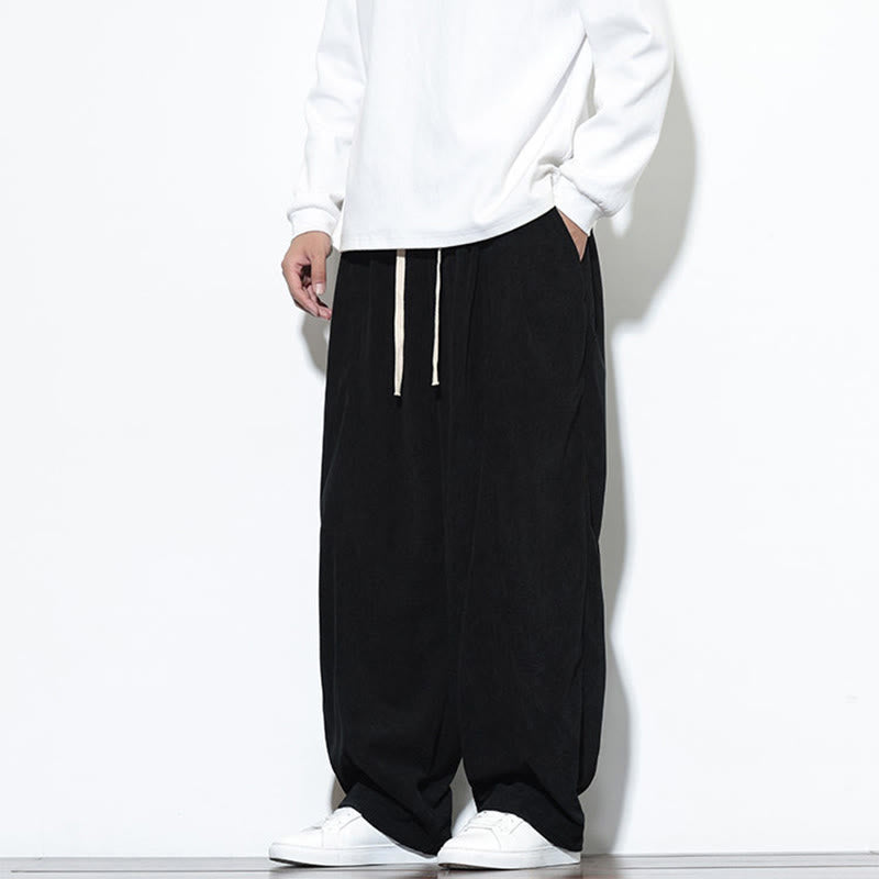 Nimara Ritual Plain Drawstring Pure Corduroy Men's Harem Pants With Pockets