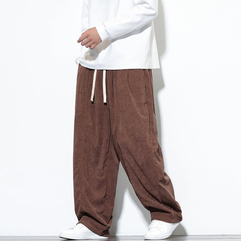 Nimara Ritual Plain Drawstring Pure Corduroy Men's Harem Pants With Pockets