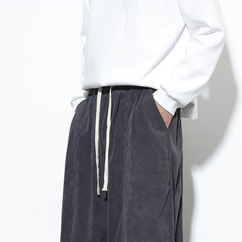Nimara Ritual Plain Drawstring Pure Corduroy Men's Harem Pants With Pockets
